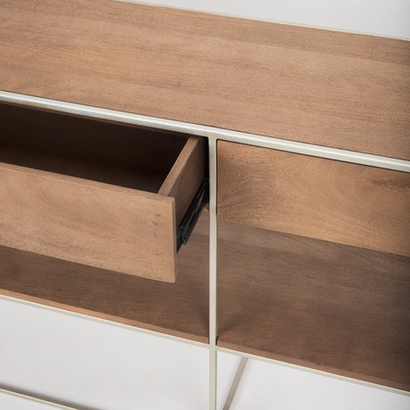 Morris I 63L x 15W x 31H Brown Wood w/ Silver Metal Frame 2 Drawer Console Table from Mercana - Luna Furniture