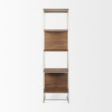 Morris II 19.75 x 15 x 72.5 Brown Wood and Silver Metal Frame 4 Shelf Shelving Unit from Mercana - Luna Furniture