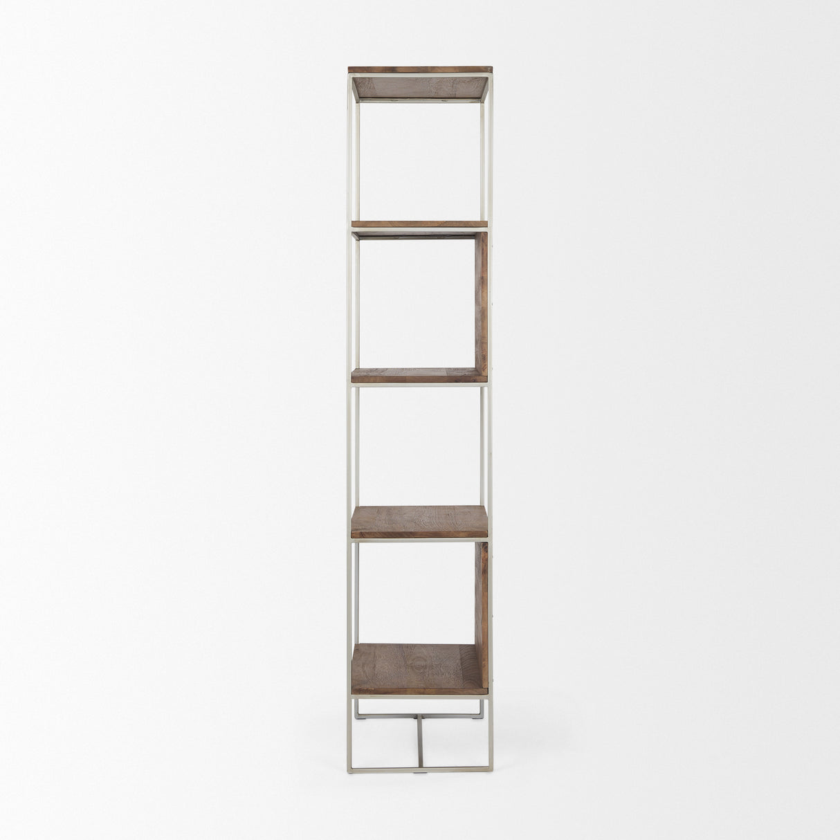 Morris II 19.75 x 15 x 72.5 Brown Wood and Silver Metal Frame 4 Shelf Shelving Unit from Mercana - Luna Furniture