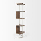 Morris II 19.75 x 15 x 72.5 Brown Wood and Silver Metal Frame 4 Shelf Shelving Unit from Mercana - Luna Furniture
