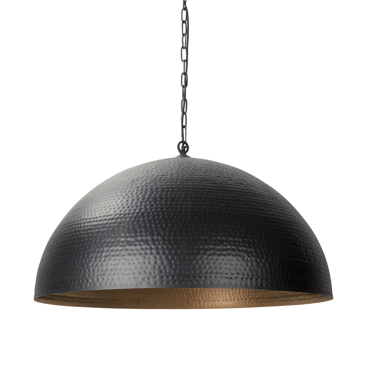 Karina 36" Round Matte Black Hammered Metal Dome Pendant Light from Mercana - Luna Furniture