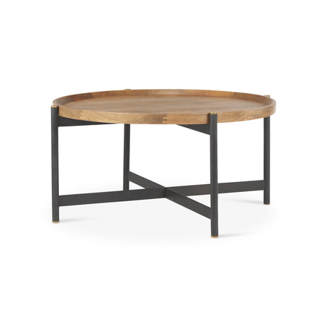 Marquisa 34.25L x 34.25W x 16.5H Small Brown Wood w/ Black Metal Coffee Table from Mercana - Luna Furniture