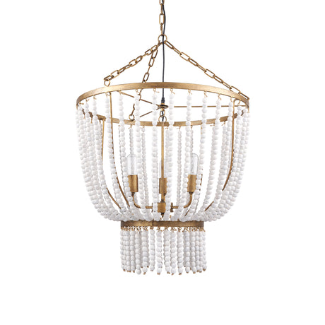 Rhone Gold Metal and Wood Beaded Chandelier from Mercana - Luna Furniture