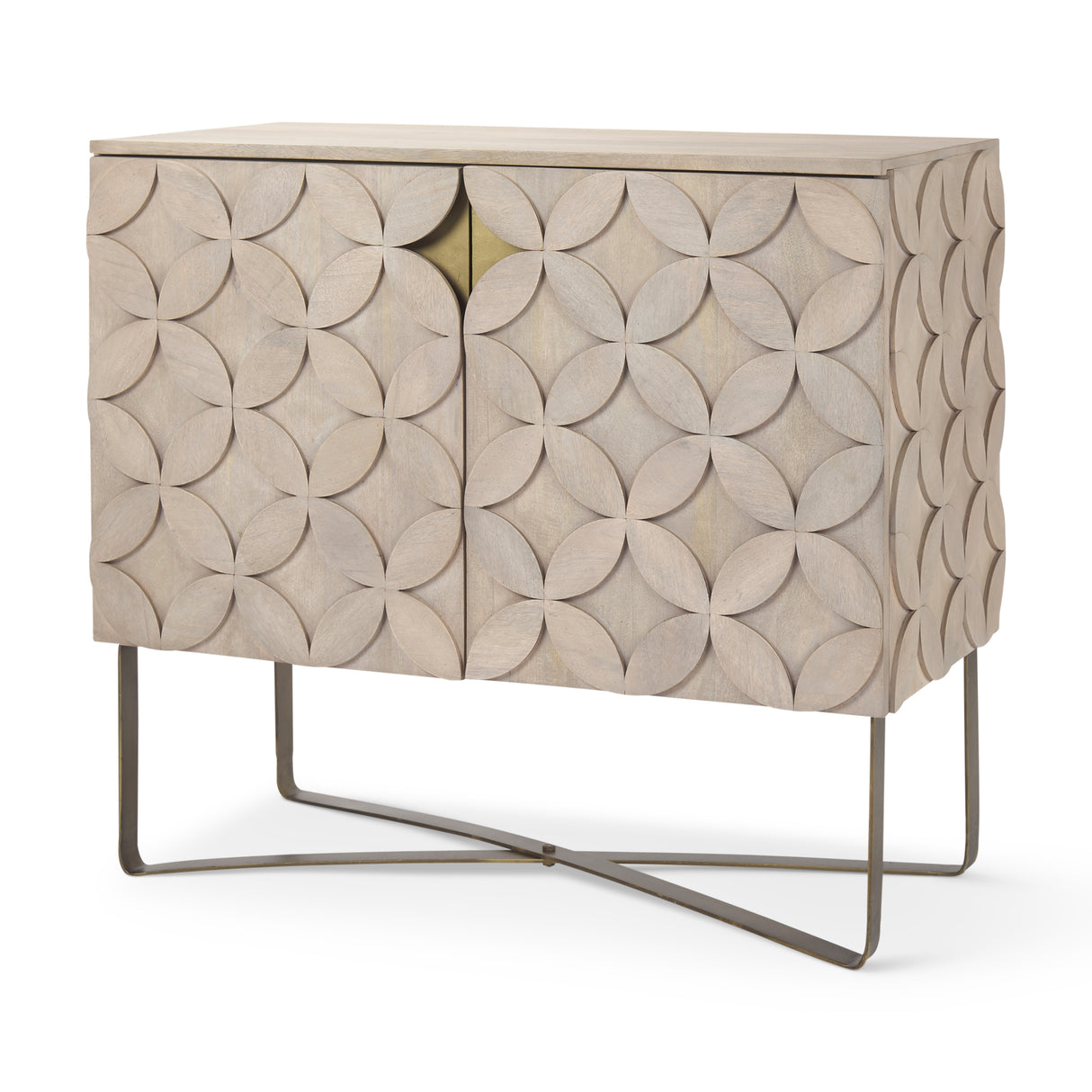 Excelsior 36.0L x 18.0W x 32.5H Light Brown Wood Gold Iron Base Accent Cabinet from Mercana - Luna Furniture