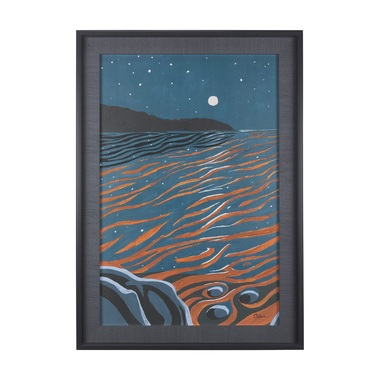 Sea bay at night II by Mercana Studio a Hand Embellished Textured Framed Art Print from Mercana - Luna Furniture