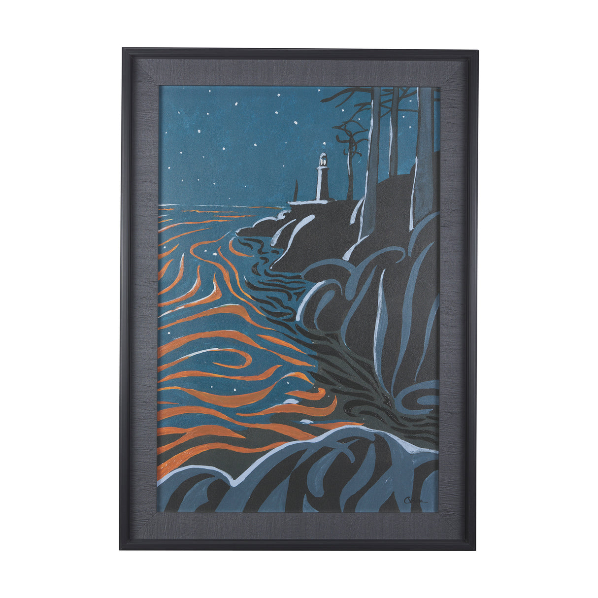 Sea bay at night III by Mercana Studio a Hand Embellished Textured Framed Art Print from Mercana - Luna Furniture