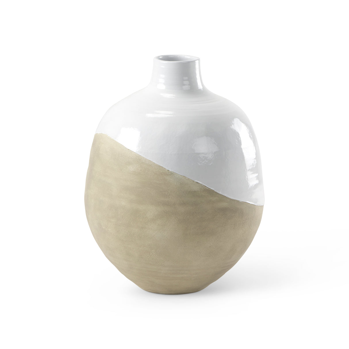 Amos 18.5L x 18.5W x 24.4H White and Dark Beige Color Blocked Ceramic Floor Vase from Mercana - Luna Furniture