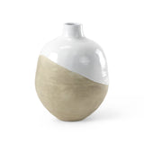 Amos 18.5L x 18.5W x 24.4H White and Dark Beige Color Blocked Ceramic Floor Vase from Mercana - Luna Furniture