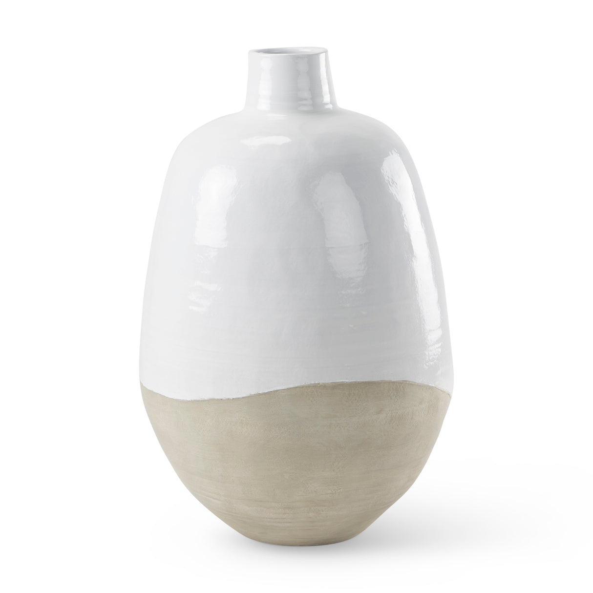 Amos 20.5L x 20.5W x 31.9H White and Dark Beige Color Blocked Ceramic Floor Vase from Mercana - Luna Furniture