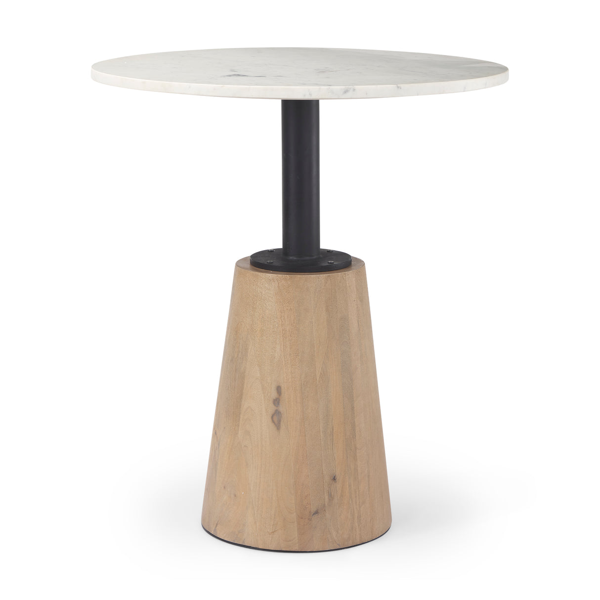 Maxwell 32" Round White Marble Tabletop w/ Blonde Wood & Black Metal Accent Pedestal Bistro Table from Mercana - Luna Furniture