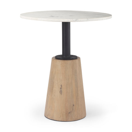 Maxwell 32" Round White Marble Tabletop w/ Blonde Wood & Black Metal Accent Pedestal Bistro Table from Mercana - Luna Furniture