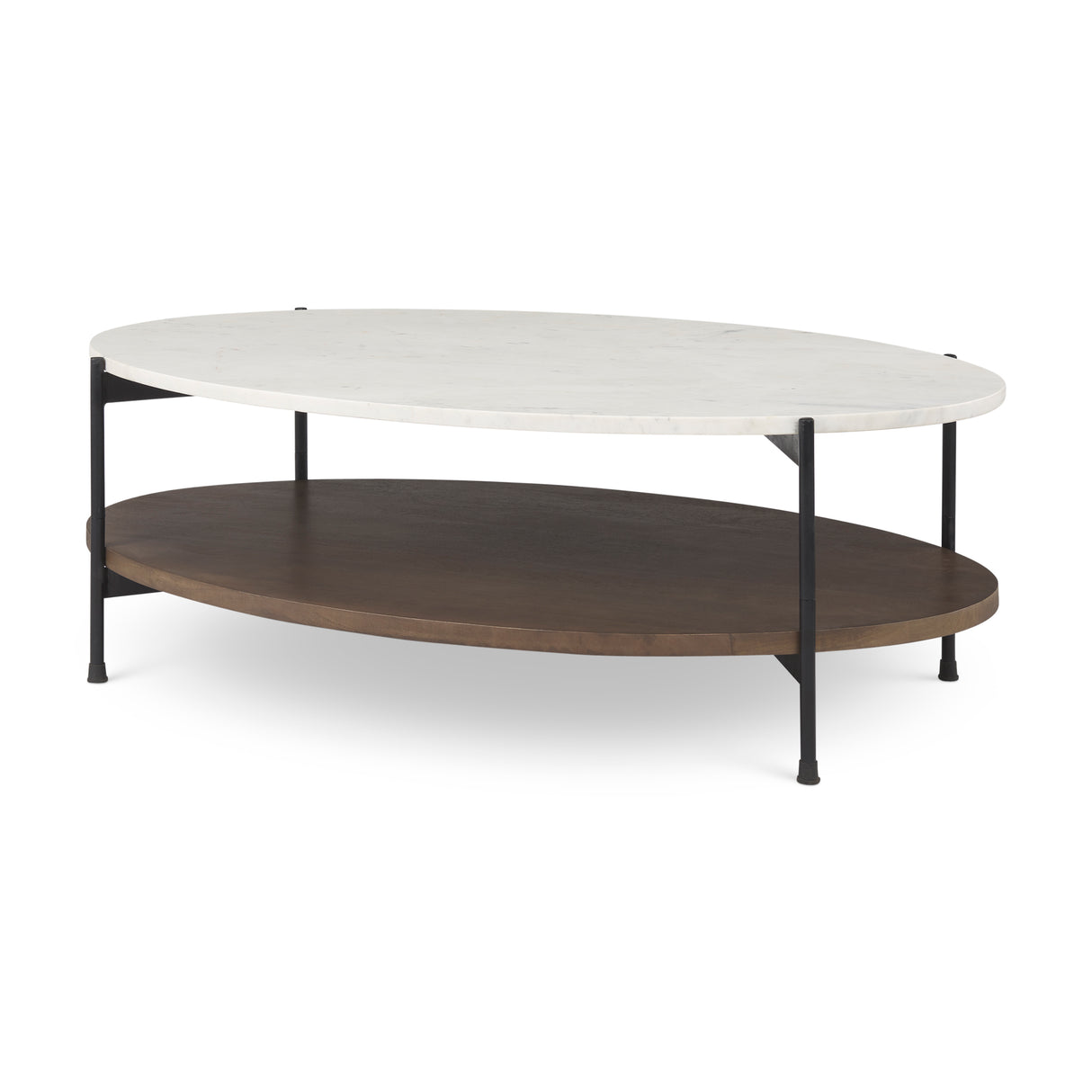 Larkin White Marble Top w/ Dark Brown Wood Shelf Oval Coffee Table from Mercana - Luna Furniture