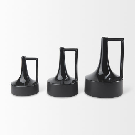 Burton 11.6H Medium Glossy and Matte Black Ceramic Jug Vase from Mercana - Luna Furniture