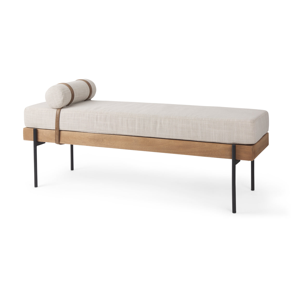 Colburne Cream Fabric w/Brown Wood Bench from Mercana - Luna Furniture