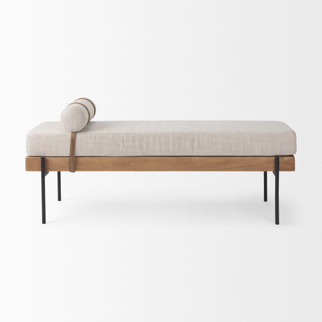 Colburne Cream Fabric w/Brown Wood Bench from Mercana - Luna Furniture
