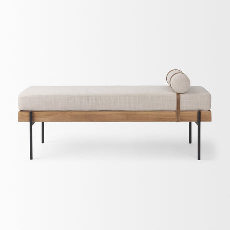Colburne Cream Fabric w/Brown Wood Bench from Mercana - Luna Furniture