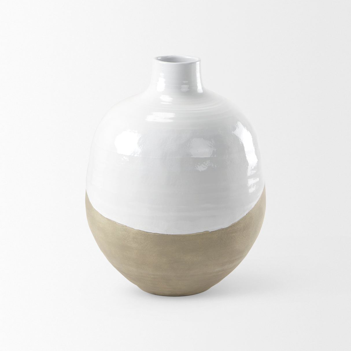Amos 18.5L x 18.5W x 24.4H White and Dark Beige Color Blocked Ceramic Floor Vase from Mercana - Luna Furniture