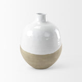 Amos 18.5L x 18.5W x 24.4H White and Dark Beige Color Blocked Ceramic Floor Vase from Mercana - Luna Furniture
