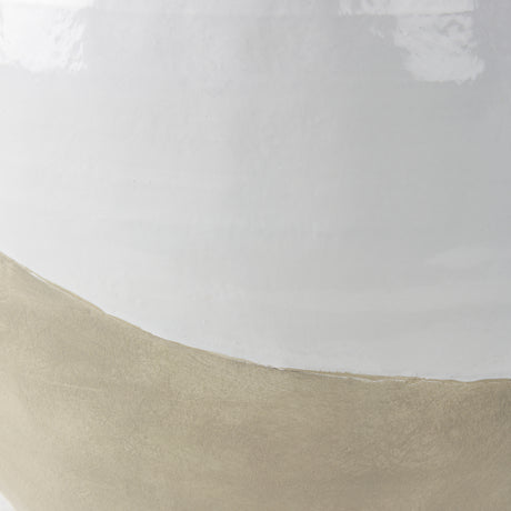 Amos 18.5L x 18.5W x 24.4H White and Dark Beige Color Blocked Ceramic Floor Vase from Mercana - Luna Furniture