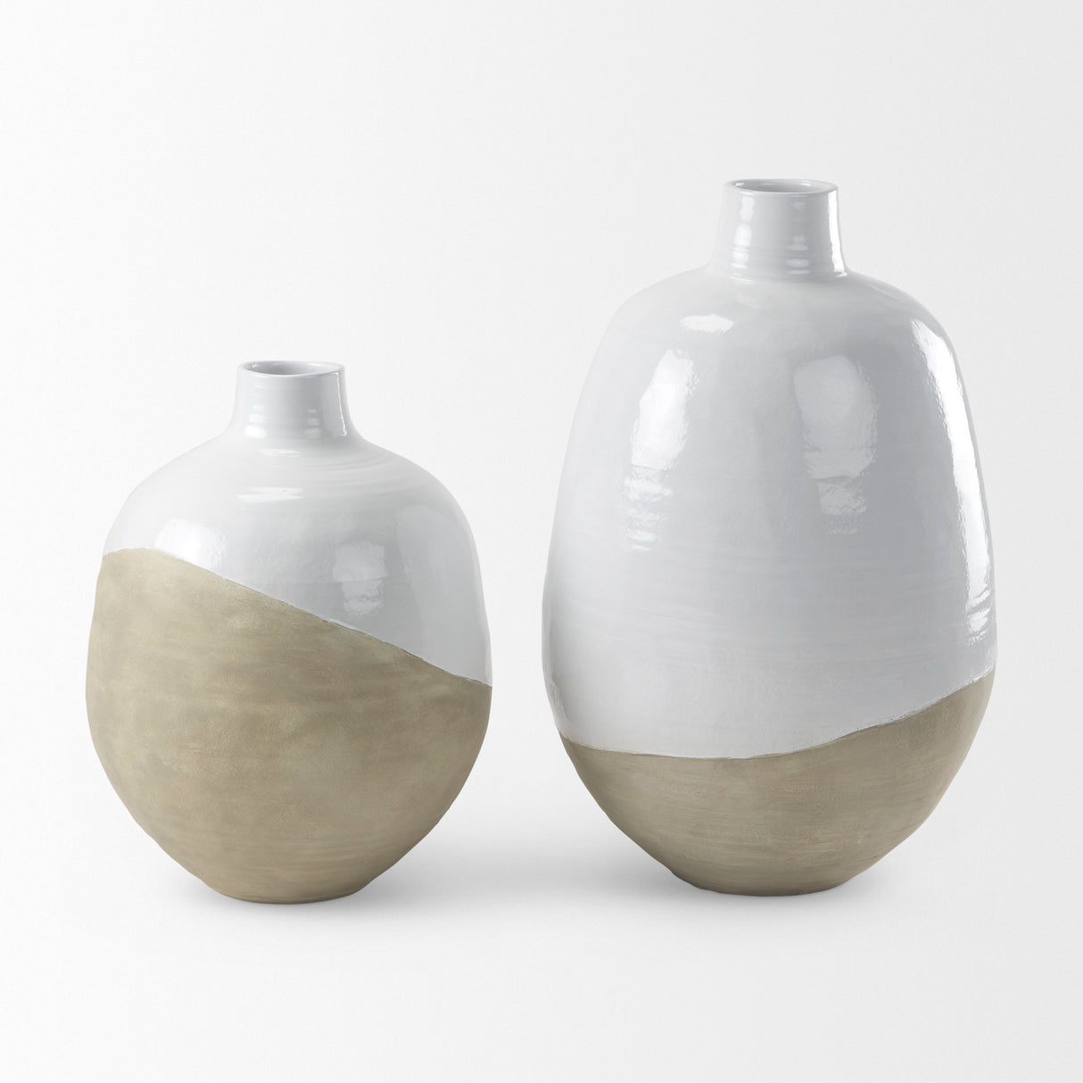 Amos 18.5L x 18.5W x 24.4H White and Dark Beige Color Blocked Ceramic Floor Vase from Mercana - Luna Furniture