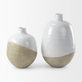 Amos 18.5L x 18.5W x 24.4H White and Dark Beige Color Blocked Ceramic Floor Vase from Mercana - Luna Furniture