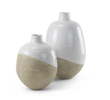 Amos 18.5L x 18.5W x 24.4H White and Dark Beige Color Blocked Ceramic Floor Vase from Mercana - Luna Furniture