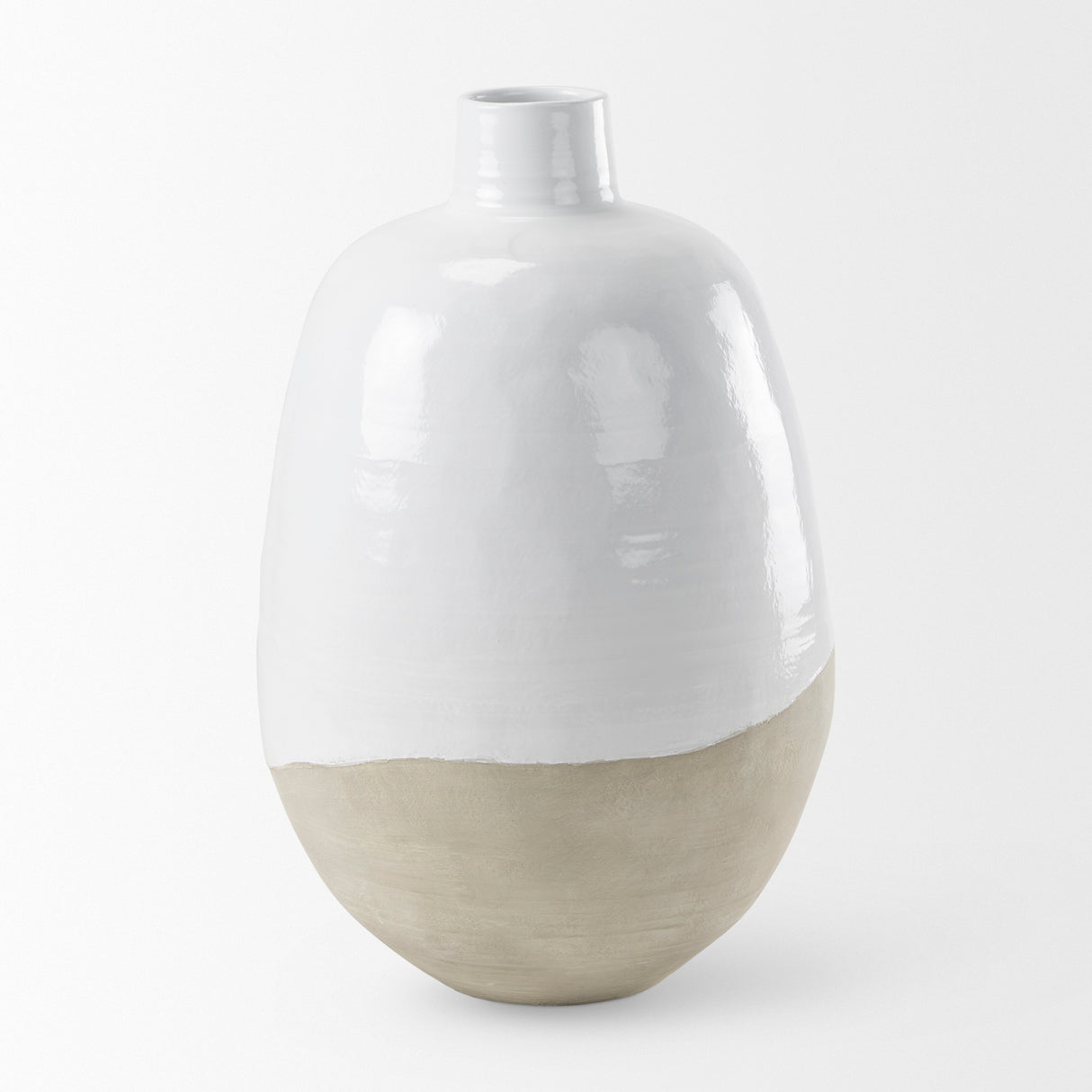 Amos 20.5L x 20.5W x 31.9H White and Dark Beige Color Blocked Ceramic Floor Vase from Mercana - Luna Furniture