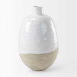 Amos 20.5L x 20.5W x 31.9H White and Dark Beige Color Blocked Ceramic Floor Vase from Mercana - Luna Furniture