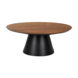 Mitchell 40.0L x 40.0W x 16.0H Black Metal Pedestal Base with Brown Wood Top Coffee Table from Mercana - Luna Furniture