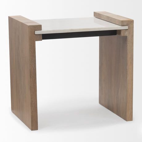 Athens Light Brown Wood w/ White Marble Accent Table from Mercana - Luna Furniture