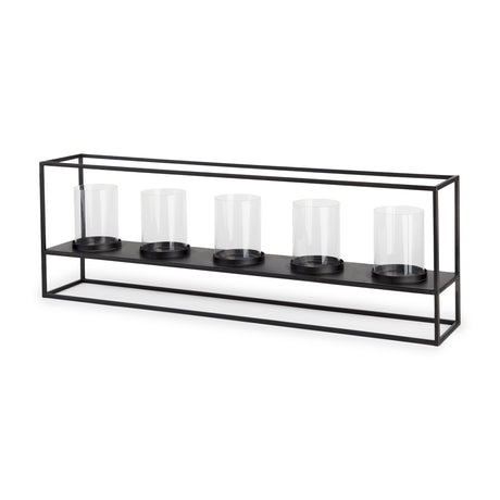 Cindy 5 Candle Matte Black Metal Hurricane Glass Tabletop Candle Holder from Mercana - Luna Furniture