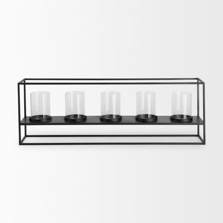 Cindy 5 Candle Matte Black Metal Hurricane Glass Tabletop Candle Holder from Mercana - Luna Furniture