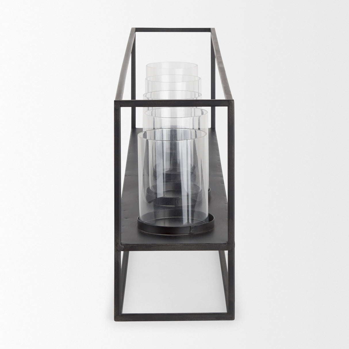 Cindy 5 Candle Matte Black Metal Hurricane Glass Tabletop Candle Holder