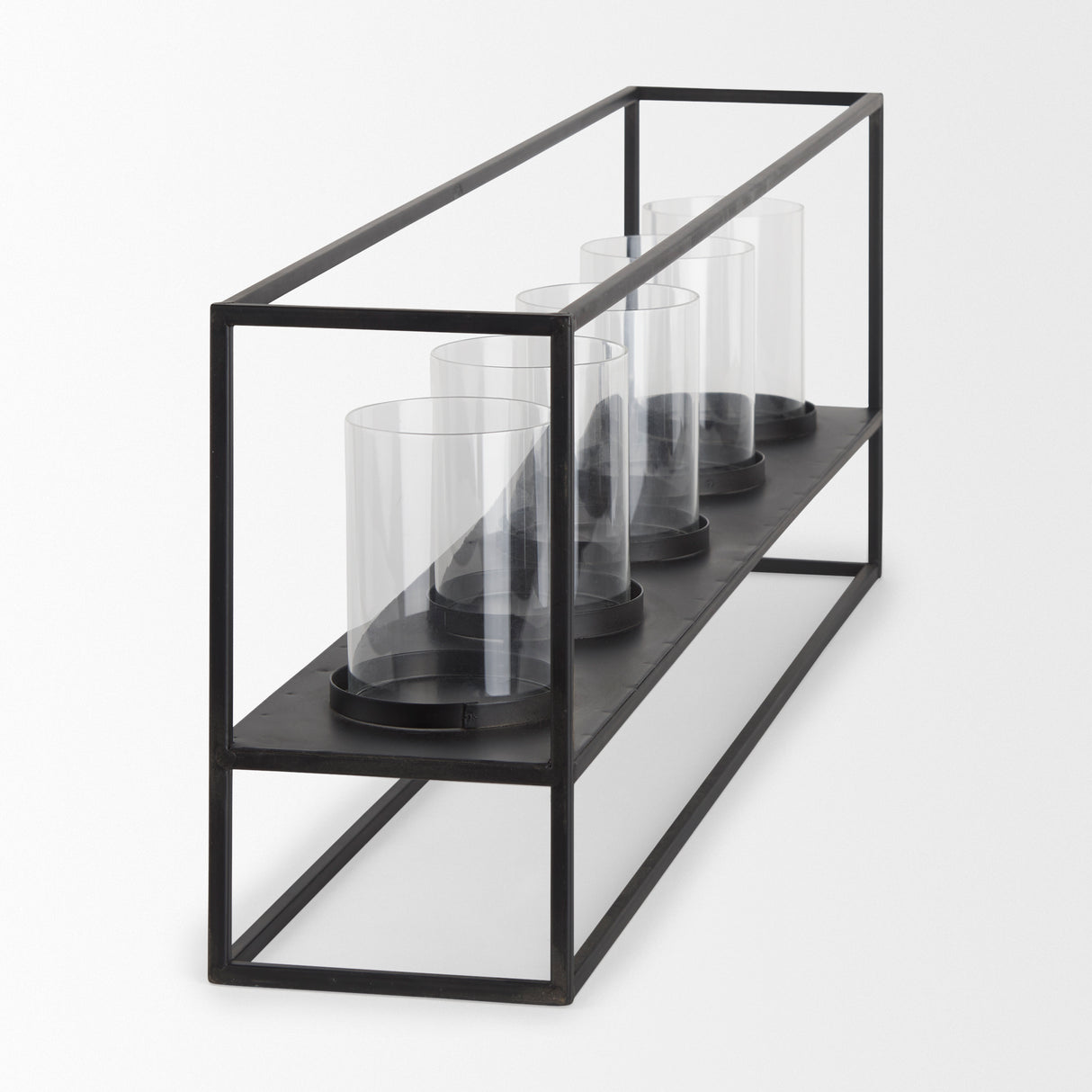 Cindy 5 Candle Matte Black Metal Hurricane Glass Tabletop Candle Holder