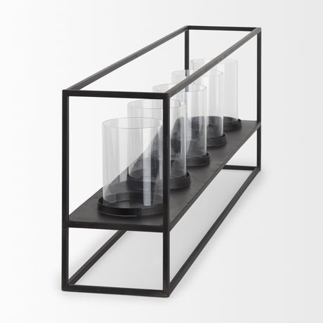 Cindy 5 Candle Matte Black Metal Hurricane Glass Tabletop Candle Holder from Mercana - Luna Furniture