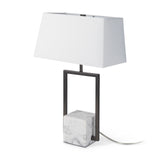 Peyton 14.0L x 9.0W x 26.2H Black Metal W/Marble Cube and White Shade Table Lamp from Mercana - Luna Furniture