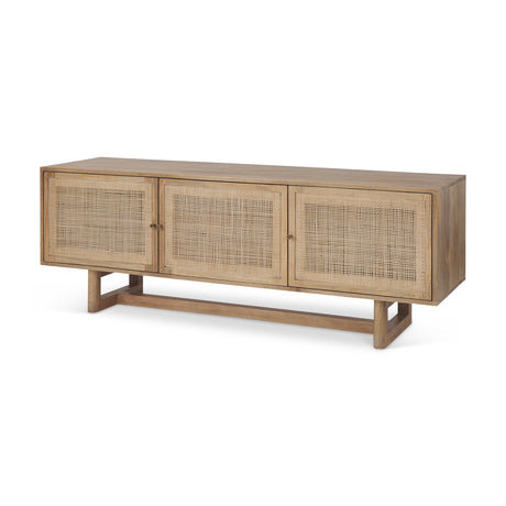 Grier 65" Light Brown Wood w/ Cane Media Console from Mercana - Luna Furniture