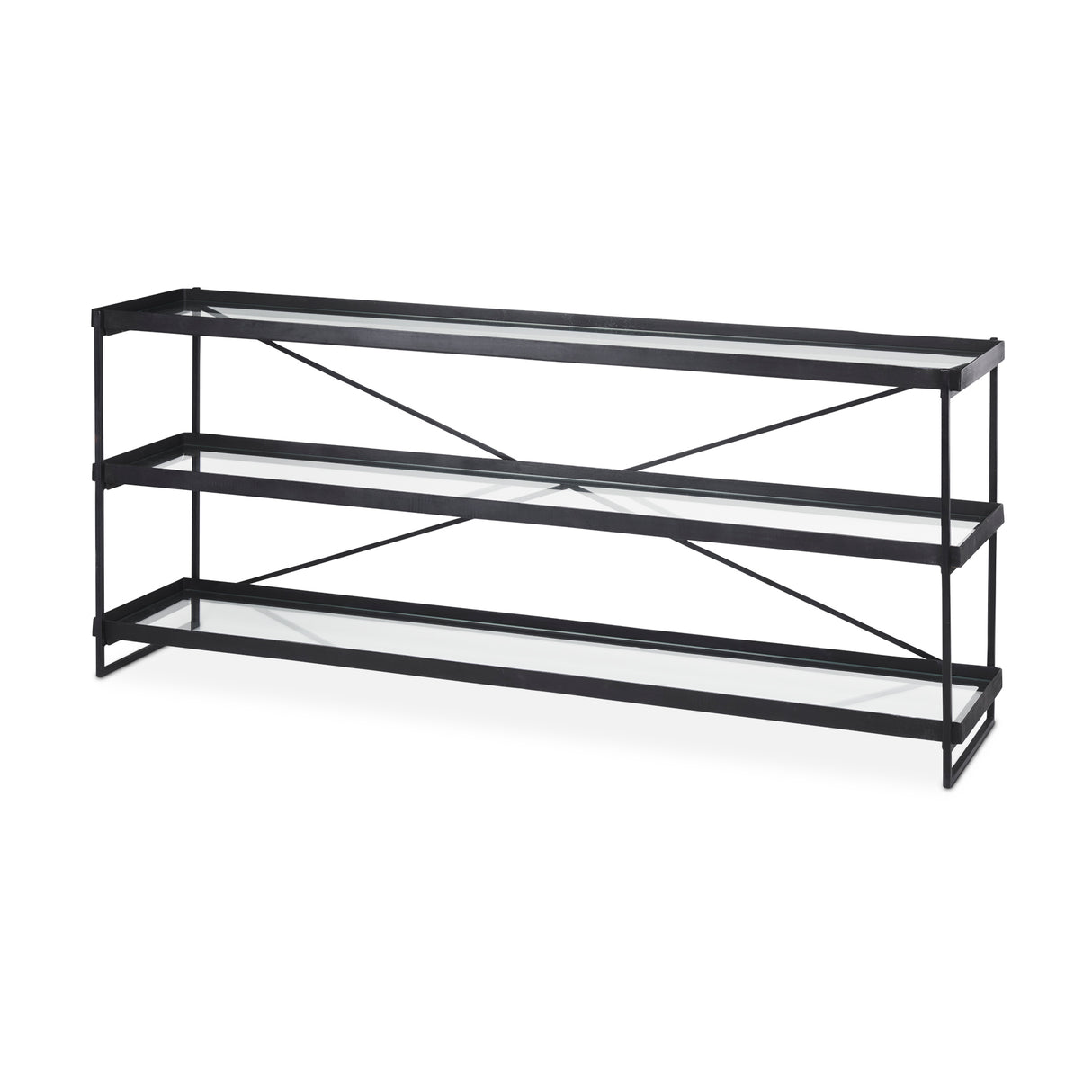 Trey 72.0"L x 16.0"W x 30.0"H Black Metal W/Glass Console Table from Mercana - Luna Furniture