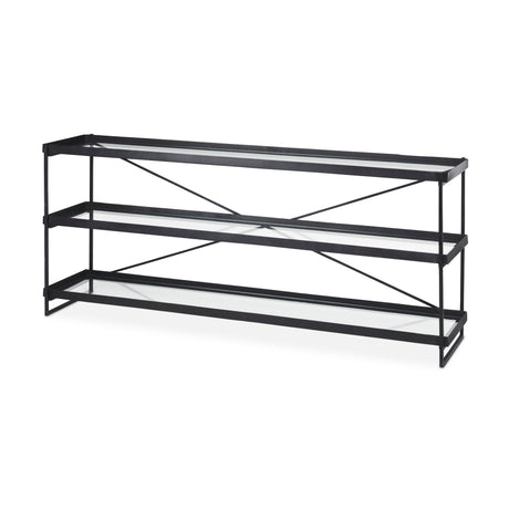 Trey 72.0"L x 16.0"W x 30.0"H Black Metal W/Glass Console Table from Mercana - Luna Furniture