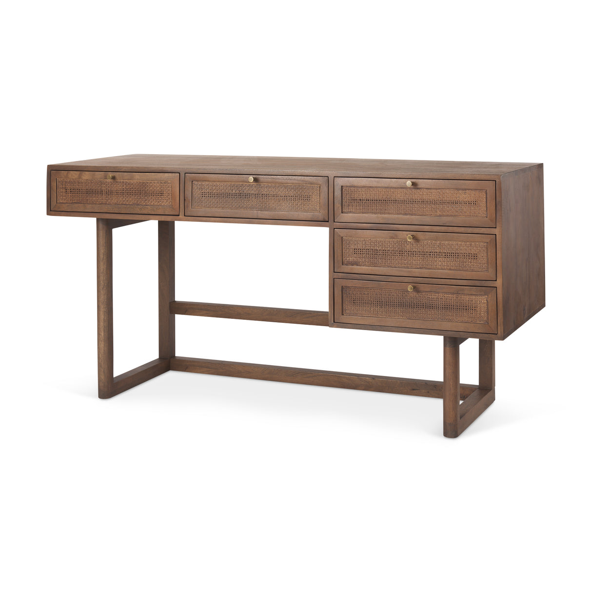 Grier 60" Medium Brown Solid Wood W/ Cane Office Desk from Mercana - Luna Furniture