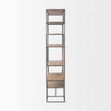 Morris 47.0L x 15.0W x 75.0H Light Brown Wood w/ Black Metal Frame 6-Tier Shelving Unit from Mercana - Luna Furniture