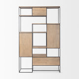 Morris 47.0L x 15.0W x 75.0H Light Brown Wood w/ Black Metal Frame 6-Tier Shelving Unit from Mercana - Luna Furniture