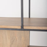 Morris 47.0L x 15.0W x 75.0H Light Brown Wood w/ Black Metal Frame 6-Tier Shelving Unit from Mercana - Luna Furniture