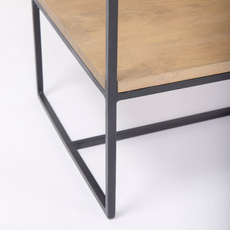 Morris 47.0L x 15.0W x 75.0H Light Brown Wood w/ Black Metal Frame 6-Tier Shelving Unit from Mercana - Luna Furniture