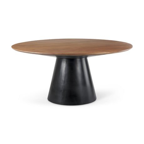 Mitchell Black Metal Pedestal Base with Brown Wood Top Dining Table 63.0L x 63.0W x 30.0H from Mercana - Luna Furniture
