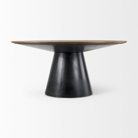Mitchell Black Metal Pedestal Base with Brown Wood Top Dining Table 63.0L x 63.0W x 30.0H from Mercana - Luna Furniture