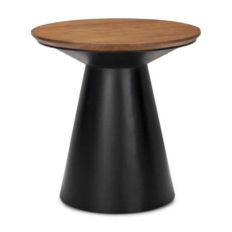 Mitchell 22.0L x 22.0W x 23.0H Black Metal Pedetal Base with Brown Wood Top Side Table from Mercana - Luna Furniture