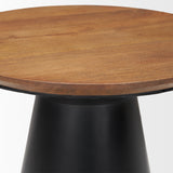 Mitchell 22.0L x 22.0W x 23.0H Black Metal Pedetal Base with Brown Wood Top Side Table from Mercana - Luna Furniture