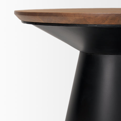 Mitchell 22.0L x 22.0W x 23.0H Black Metal Pedetal Base with Brown Wood Top Side Table from Mercana - Luna Furniture