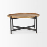 Marquisa 34.25L x 34.25W x 16.5H Small Brown Wood w/ Black Metal Coffee Table from Mercana - Luna Furniture